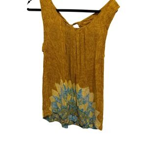 We‎ Heart Vera Anthropologie  Mustard  Geometric Medallion Tie Back Tank Top